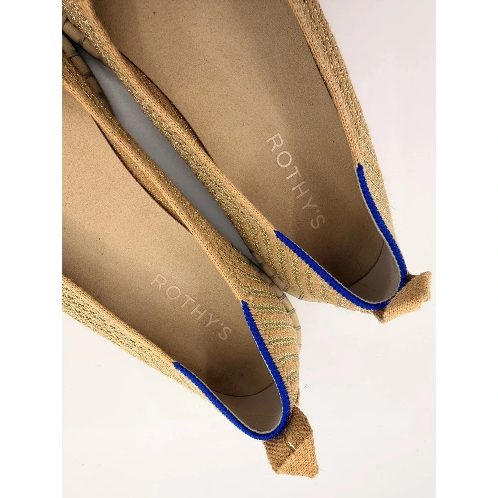 Rothys The Espadrille Camel Metallic Gold Knit Flats Shoes Women 8.5 186-008